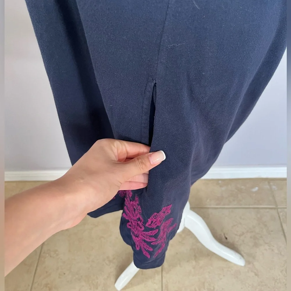 Johnny was navy floral embroidered off shoulder pockets dress M boho artisanal - Picture 6 of 8